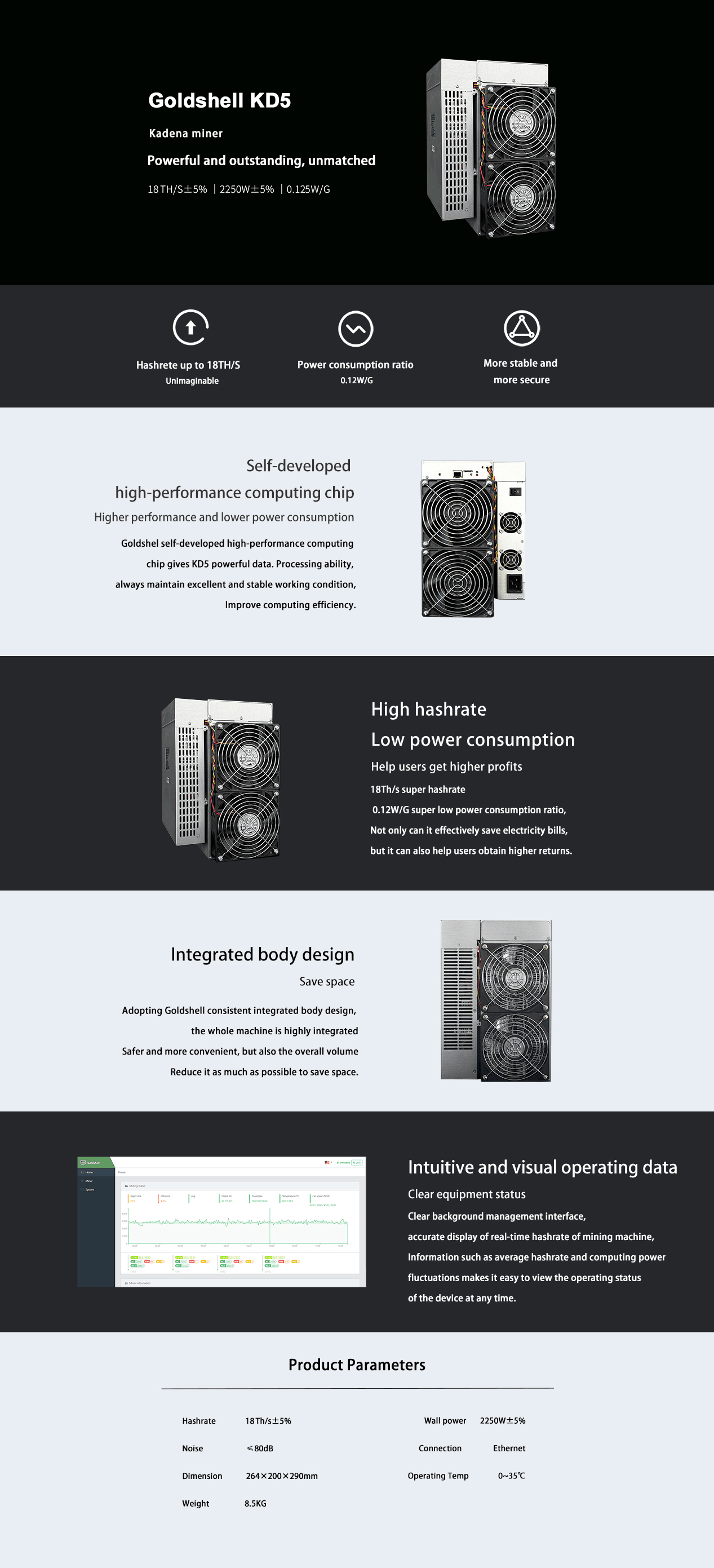 Goldshell KD5 18TH KDA Miner Specification